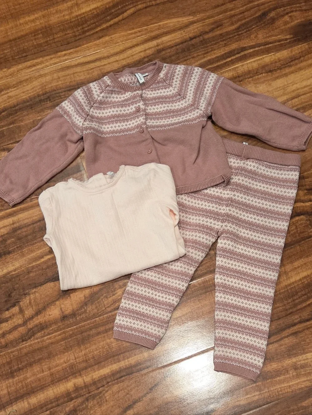 Janie and Jack EUC 18-24 Months Pink Fair Isle Sweater & Pants Set, Bodysuit